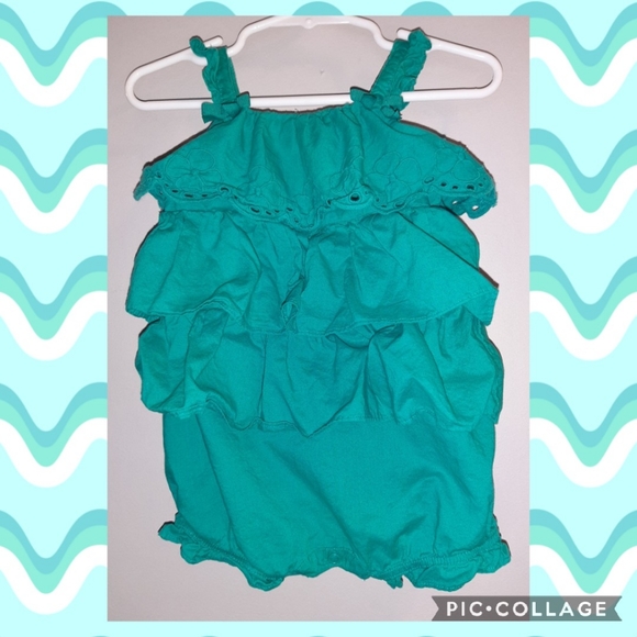 Gymboree Flamingo Flair Teal Ruffle Bubble Romper - Picture 1 of 5